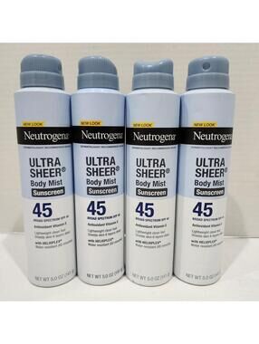 4 PACK - Neutrogena Sheer Body Mist Sunscreen SPF 45 5oz Spray